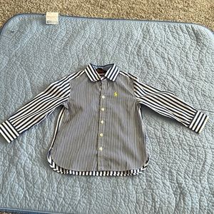 Blue & white striped long sleeved polo